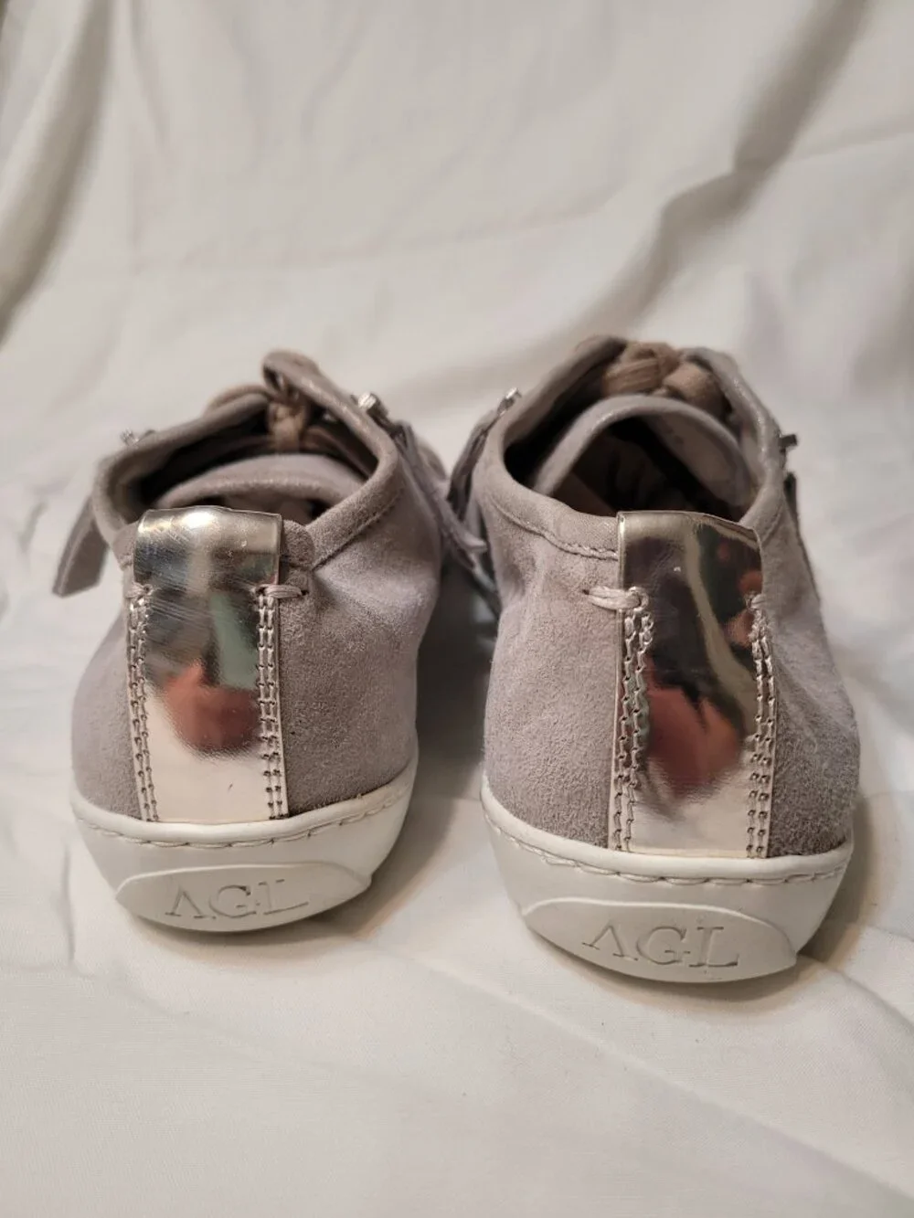 AGL, Silver Metallic Cap Toe Zip Gray Sneaker size 8/38 Made in Italy